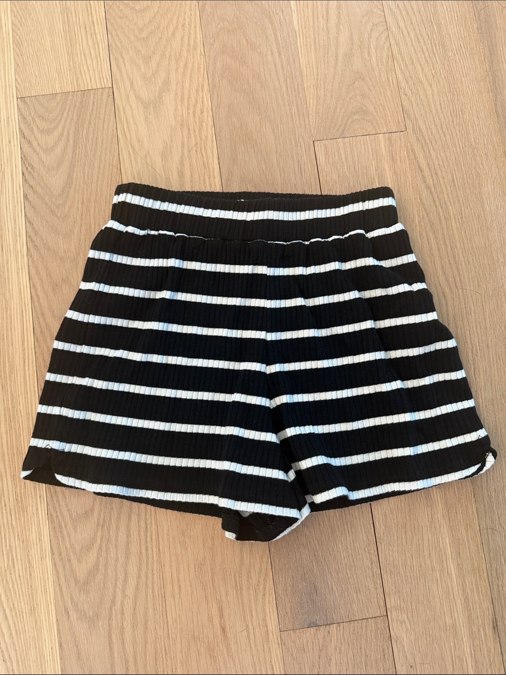 French Connection Women's Black and White Stripe Knit Shorts